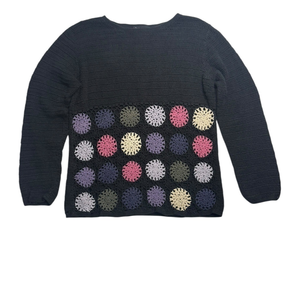 VTG Y2K Granny Square Crochet Knit Cotton Blend Sweater Size XL